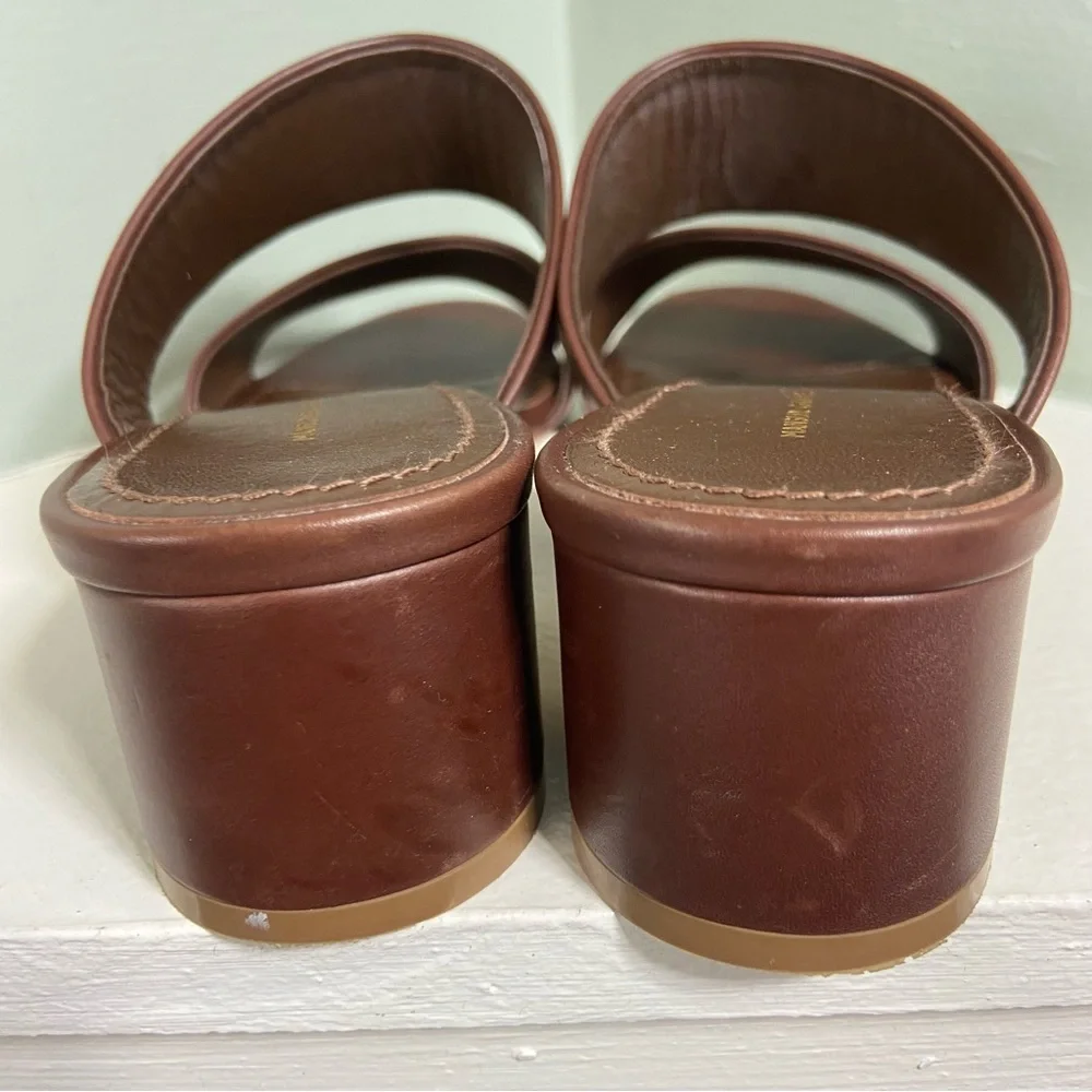 Mansur Gavriel Brown Leather Block Chunky Heeled Mules Sandals Heels Size 36/6
